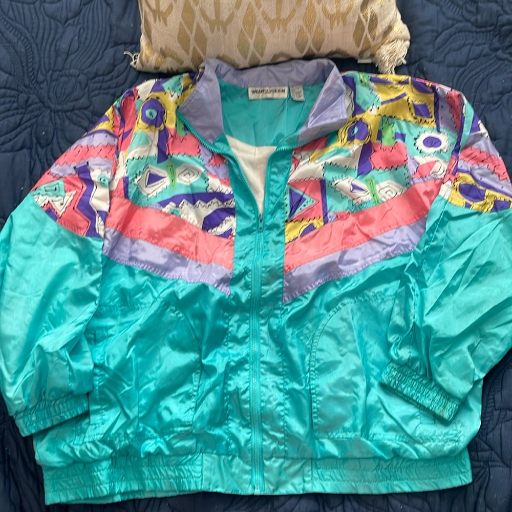 Vintage Windbreaker Jacket with Colorful Geometric Patterns size 2x